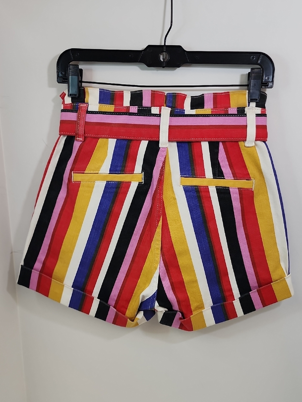 Express Multicolor Striped High-Waist Tie-Belt Deim Shorts Size 2 - Picture 2 of 10